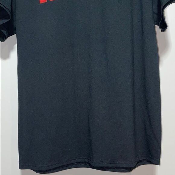 Port and Company Black Tee with Red and Yellow Print - Picture 4 of 7